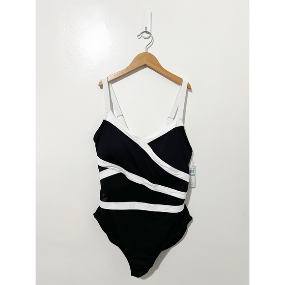 Anne Cole Plus Size Contrast Trim Mesh Insert One-Piece Swimsuit Size 20W - Picture 3 of 13
